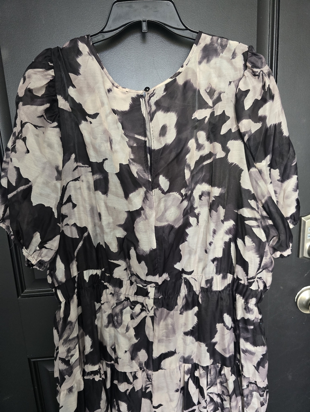 Anne Klein Plus Sz 3X Black Floral Maxi Dress Puff Sleeve Elastic Waist Coastal - Picture 10 of 11